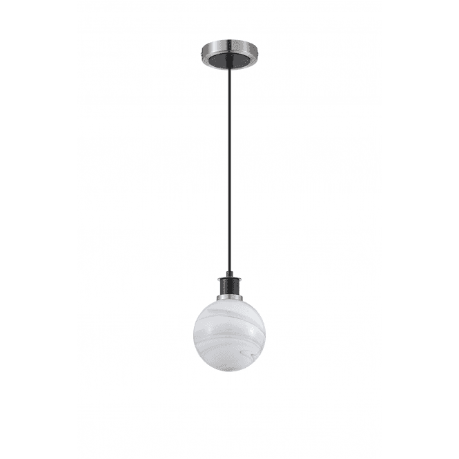 Mingle IP20 Pendant in Satin Nickel & Satin Black with 15cm Grey Marble Effect Glass Shade