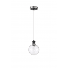 Mingle IP20 Pendant in Satin Nickel & Satin Black with 15cm Ribbed Clear Glass Shade