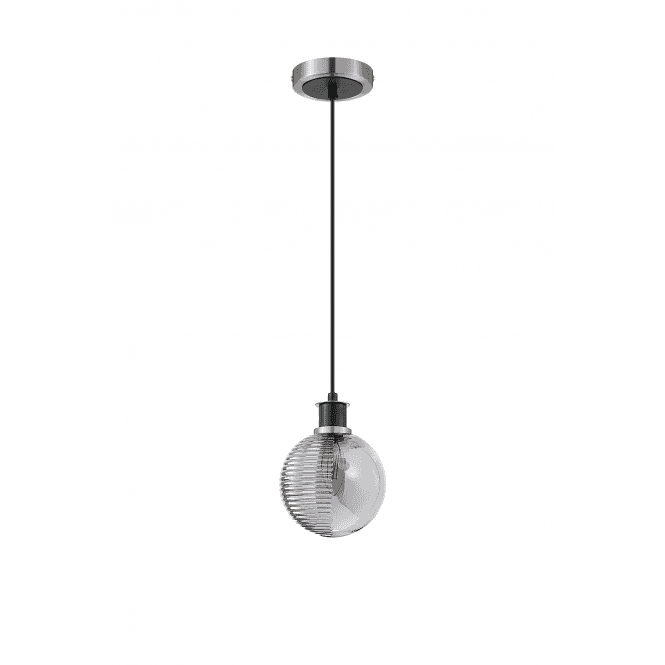 Mingle IP20 Pendant in Satin Nickel & Satin Black with 15cm Smoke Plated Ribbed/Smooth Glass Shade