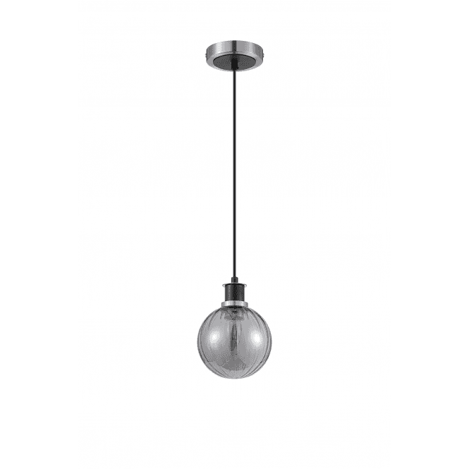 Mingle IP20 Pendant in Satin Nickel & Satin Black with 15cm Smoke Plated Segment Glass Shade