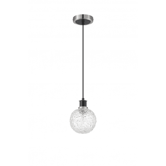 Mingle IP20 Pendant in Satin Nickel & Satin Black with 15cm Textured Crumple Clear Glass Shade