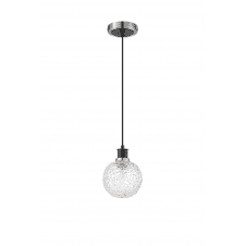 Mingle IP20 Pendant in Satin Nickel & Satin Black with 15cm Textured Crumple Clear Glass Shade