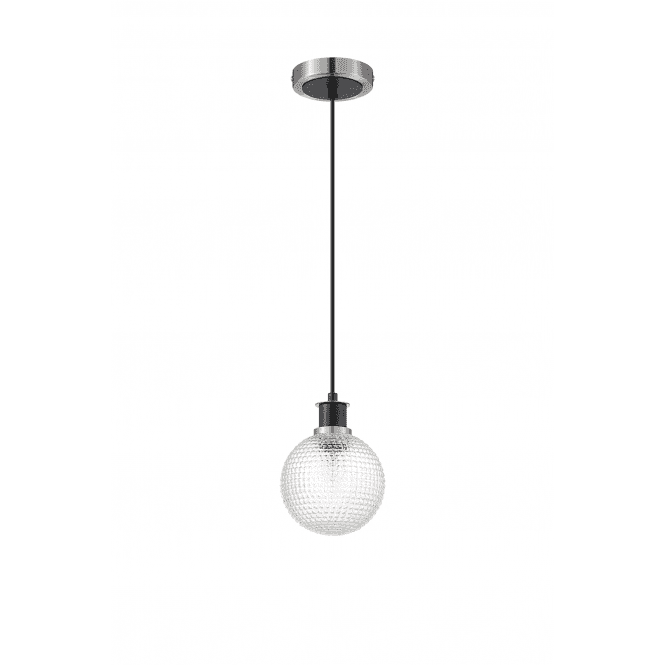 Mingle IP20 Pendant in Satin Nickel & Satin Black with 15cm Textured Diamond Pattern Clear Glass Shade