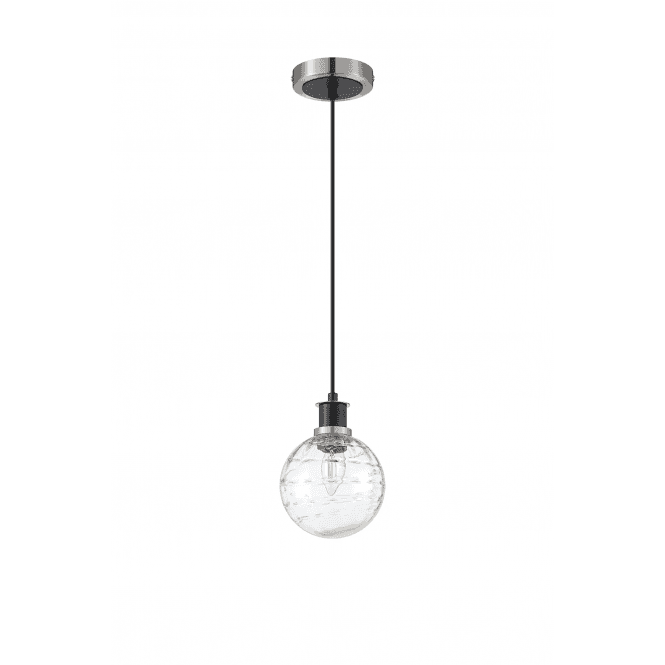 Mingle IP20 Pendant in Satin Nickel & Satin Black with 15cm Textured Melting Clear Glass Shade