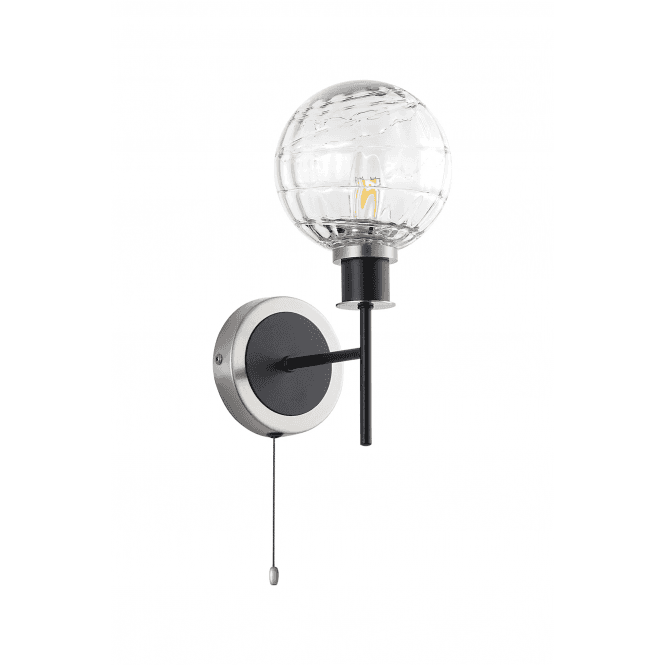 Mingle IP20 Wall Light in Satin Nickel and Satin Black with Textured Melting Clear Glass Shade