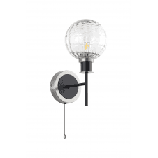 Mingle IP20 Wall Light in Satin Nickel and Satin Black with Textured Melting Clear Glass Shade