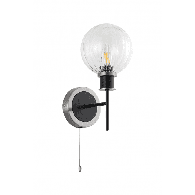Mingle IP20 Wall Light in Satin Nickel & Satin Black with Clear Segment Glass Shade