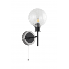 Mingle IP20 Wall Light in Satin Nickel & Satin Black with Clear Segment Glass Shade