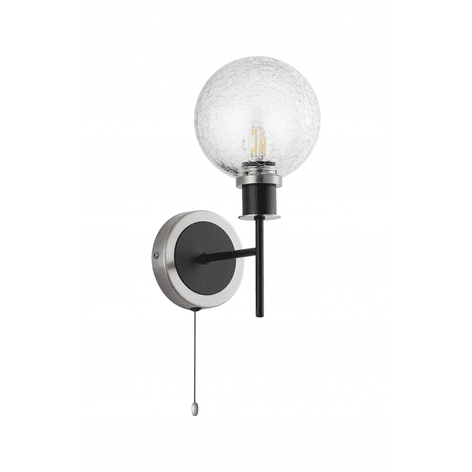 Mingle IP20 Wall Light in Satin Nickel & Satin Black with Crackled Clear Glass Shade