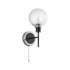 Mingle IP20 Wall Light in Satin Nickel & Satin Black with Crackled Clear Glass Shade