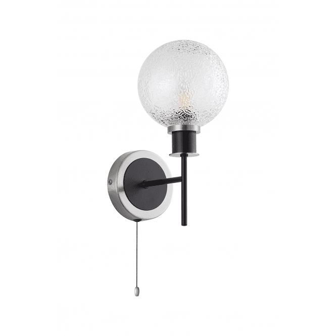 Mingle IP20 Wall Light in Satin Nickel & Satin Black with Dimpled Clear Glass Shade 