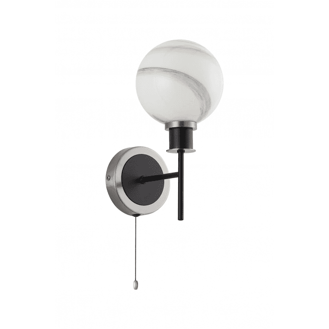 Mingle IP20 Wall Light in Satin Nickel & Satin Black with Marble Effect Glass Shade