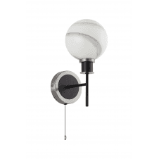 Mingle IP20 Wall Light in Satin Nickel & Satin Black with Marble Effect Glass Shade