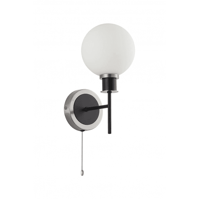 Mingle IP20 Wall Light in Satin Nickel & Satin Black with Opal Glass Shade