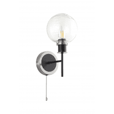 Mingle IP20 Wall Light in Satin Nickel & Satin Black with Ribbed Clear Glass Shade