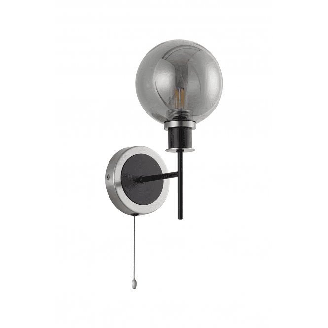 Mingle IP20 Wall Light in Satin Nickel & Satin Black with Smoke Plated Glass Shade