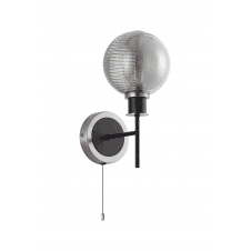 Mingle IP20 Wall Light in Satin Nickel & Satin Black with Smoke Plated Smooth/Ribbed Glass Shade