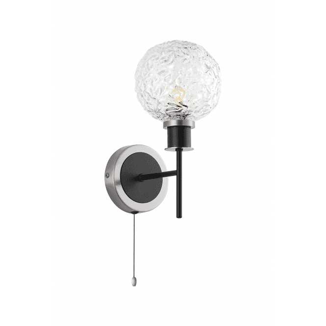 Mingle IP20 Wall Light in Satin Nickel & Satin Black with Textured Crumple Clear Glass Shade Shade