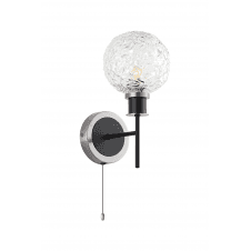 Mingle IP20 Wall Light in Satin Nickel & Satin Black with Textured Crumple Clear Glass Shade Shade