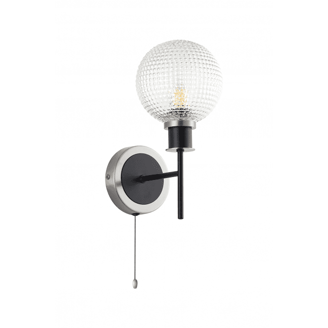 Mingle IP20 Wall Light in Satin Nickel & Satin Black with Textured Diamond Pattern Clear Glass