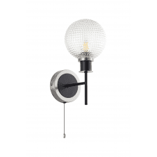 Mingle IP20 Wall Light in Satin Nickel & Satin Black with Textured Diamond Pattern Clear Glass