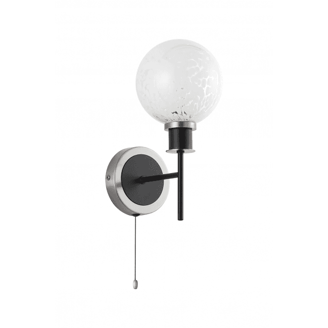 Mingle IP20 Wall Light in Satin Nickel & Satin Black with White Confetti Glass Shade