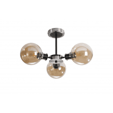 Mingle IP44 3 Light Semi-Flush in Satin Nickel and Satin Black with Amber Plated Glass Shades