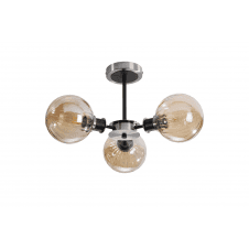 Mingle IP44 3 Light Semi-Flush in Satin Nickel & Satin Black with Amber Plated Segment Glass Shades