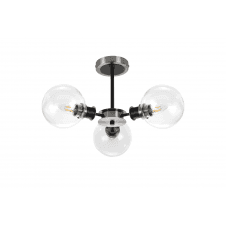 Mingle IP44 3 Light Semi-Flush in Satin Nickel & Satin Black with Clear Glass Shades