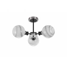 Mingle IP44 3 Light Semi-Flush in Satin Nickel & Satin Black with Marble Effect Glass Shades