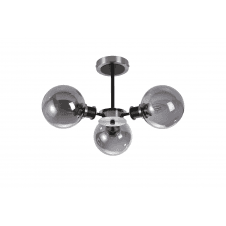 Mingle IP44 3 Light Semi-Flush in Satin Nickel & Satin Black with Smoke Plated Glass Shades