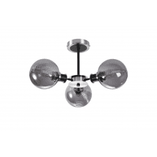 Mingle IP44 3 Light Semi-Flush in Satin Nickel & Satin Black with Smoke Plated Smooth/Ribbed Glass Shades