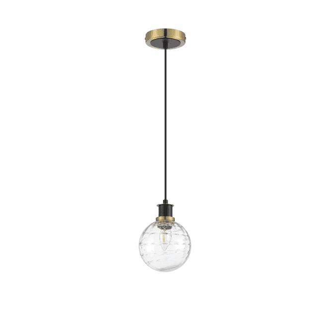 Mingle IP44 Pendant in Brass and Satin Black with 15cm Textured Melting Clear Glass Shade