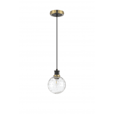 Mingle IP44 Pendant in Brass and Satin Black with 15cm Textured Melting Clear Glass Shade