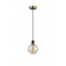 Mingle IP44 Pendant in Brass & Satin Black with 15cm Amber Plated Glass Shade