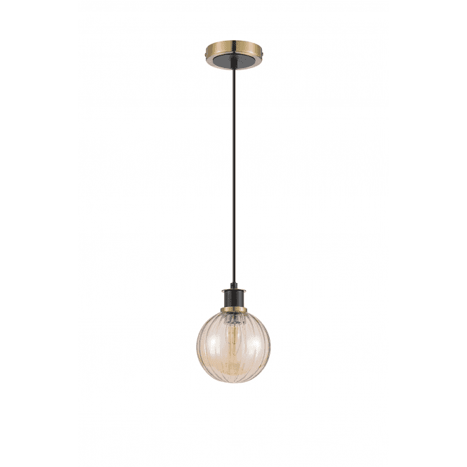 Mingle IP44 Pendant in Brass & Satin Black with 15cm Amber Plated Segment Glass Shade