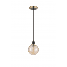 Mingle IP44 Pendant in Brass & Satin Black with 15cm Amber Plated Segment Glass Shade