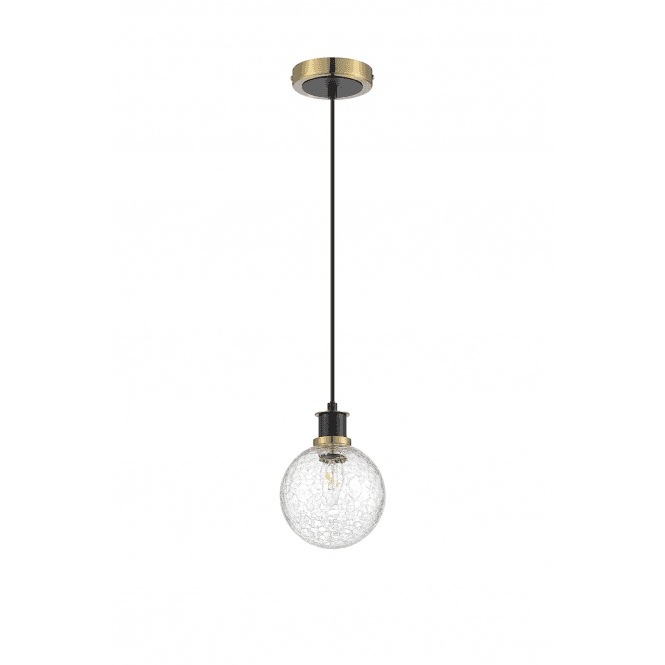 Mingle IP44 Pendant in Brass & Satin Black with 15cm Crackled Clear Glass Shade