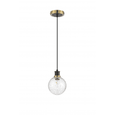 Mingle IP44 Pendant in Brass & Satin Black with 15cm Crackled Clear Glass Shade