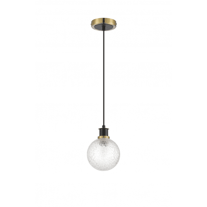 Mingle IP44 Pendant in Brass & Satin Black with 15cm Dimpled Clear Glass Shade