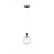 Mingle IP44 Pendant in Brass & Satin Black with 15cm Dimpled Clear Glass Shade
