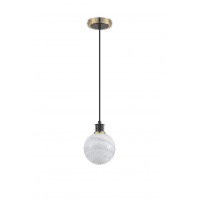 Mingle IP44 Pendant in Brass & Satin Black with 15cm Grey Marble Effect Glass Shade