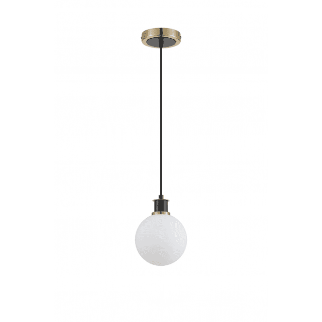 Mingle IP44 Pendant in Brass & Satin Black with 15cm Opal Glass Shade