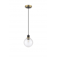 Mingle IP44 Pendant in Brass & Satin Black with 15cm Ribbed Clear Glass Shade