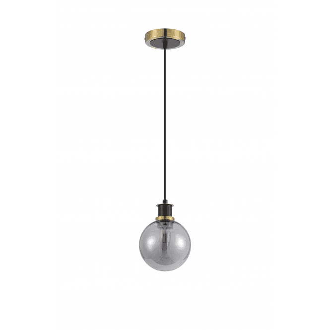 Mingle IP44 Pendant in Brass & Satin Black with 15cm Smoke Plated Glass Shade