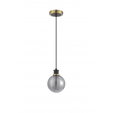 Mingle IP44 Pendant in Brass & Satin Black with 15cm Smoke Plated Ribbed/Smooth Glass Shade