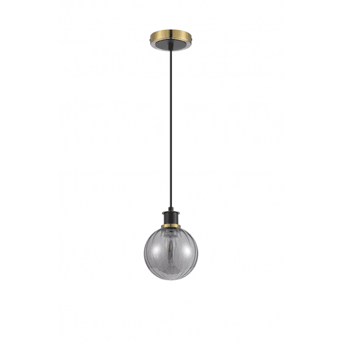 Mingle IP44 Pendant in Brass & Satin Black with 15cm Smoke Plated Segment Glass Shade