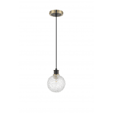 Mingle IP44 Pendant in Brass & Satin Black with 15cm Textured Crumple Clear Glass Shade