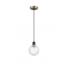 Mingle IP44 Pendant in Brass & Satin Black with 15cm Textured Diamond Pattern Clear Glass Shade