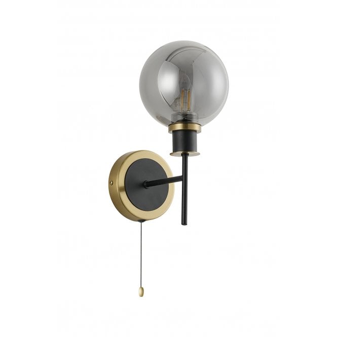 Mingle IP44 Wall Light in Brass & Satin Black with Smoke Plated Glass Shade